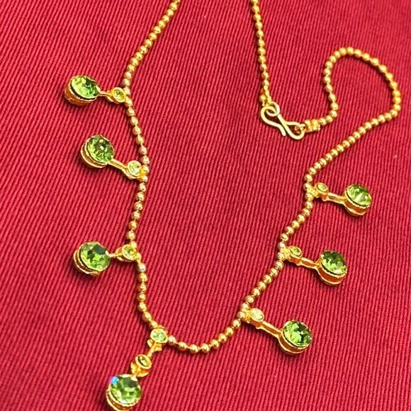 Green Faceted Crystal Necklace on Gold-Tone Round Ball Chain - Picture 8 of 16